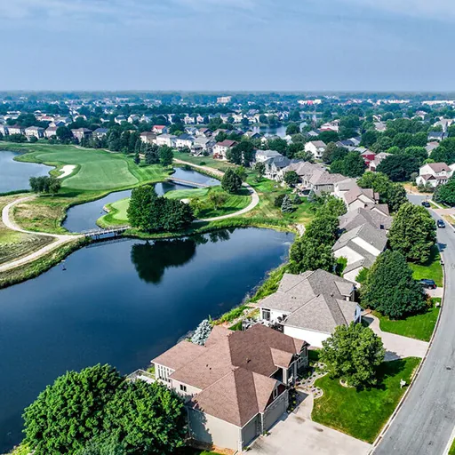 Blaine, MN – aerial of lakeside homes and golf course fairways