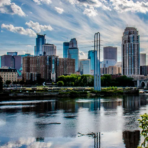 Brooklyn Center, MN – Minneapolis skyline across the Mississippi River