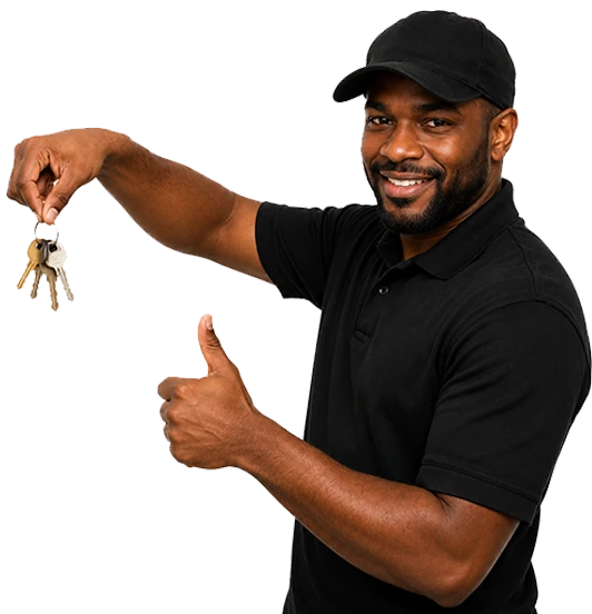 Smiling locksmith holding a ring of keys — appointments in St. Louis Park, MN
