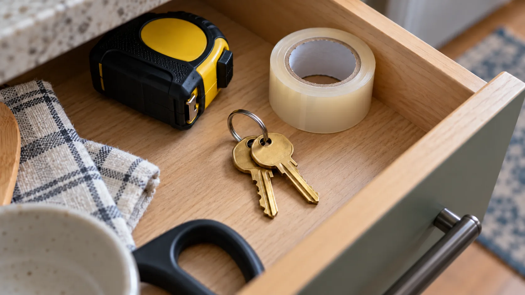 The inside housing of a keypad deadbolt with its battery cover removed and four AA cells in place